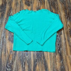 Vila Milano Green Button Shoulder Boat Neck Boxy Knit Sweater Womens XS